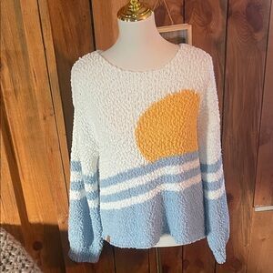 Simply Southern Cozy White and Blue Popcorn Knit Sweater